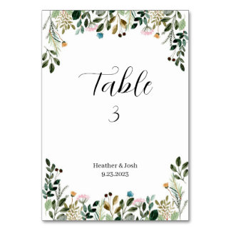 Numéros de table du Mariage fleur sauvage