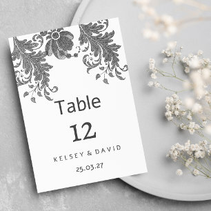 Numéros de table en dentelle florale à paillettes 