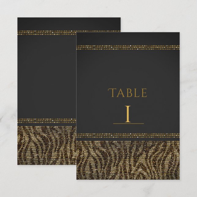 Numéros de table glamour pailletés Zèbre (Devant / Derrière)