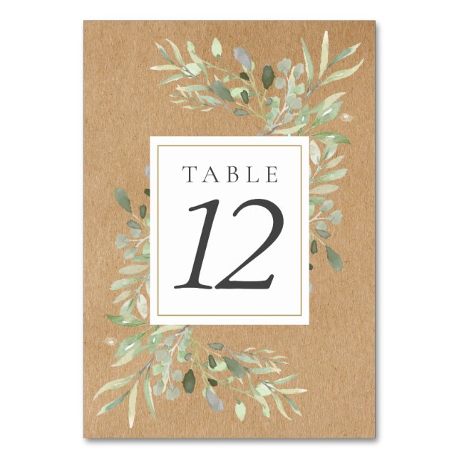 Numéros de table kraft rustique à motif de verdure (Par défaut)