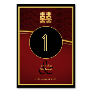 Numéros de table Mariage chinois Rouge Or nommé