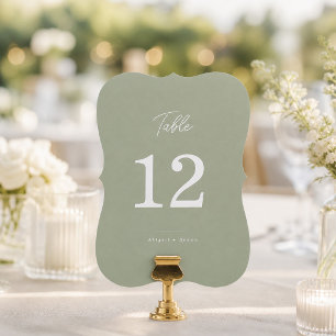 Numéros de table minimalistes vert sauge découpés