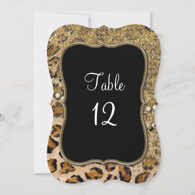 Numéros de table Motif léopard Pailleté or naturel (Devant)
