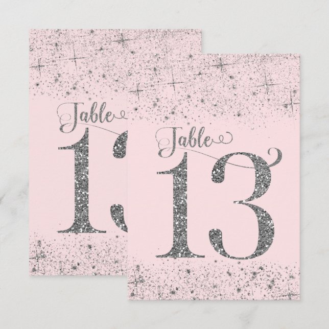 Numéros de table pailletés rose argenté N° 13 (Devant / Derrière)