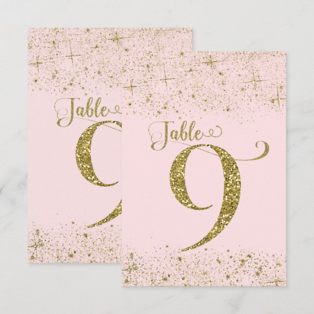 Numéros de table Pailletés Rose Doré Numéro 9 (Devant / Derrière)