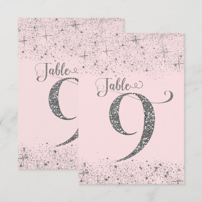 Numéros de table Pailletés Rose Fardé Argent Numér (Devant / Derrière)