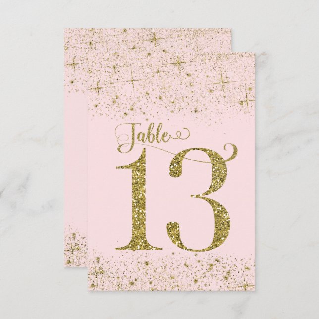 Numéros de table Pailletés Rose Gold N° 13 (Devant / Derrière)
