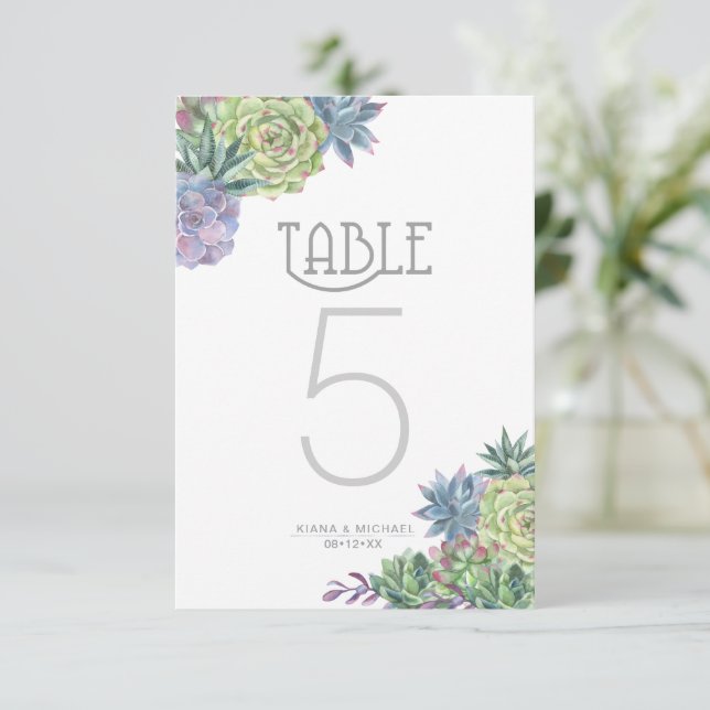 Numéros de table Succulentes et Paillettes Vert ID (Debout devant)