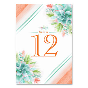 Numéros de table Succulents aquarelle vert orange