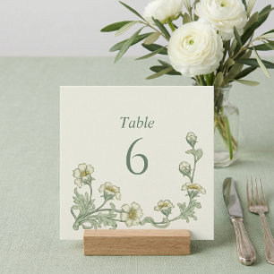 Numéros de table vert sauge botanique de style vin
