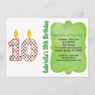 Nummer 10 farbenfrohe Polka Dot Birthday Einladung