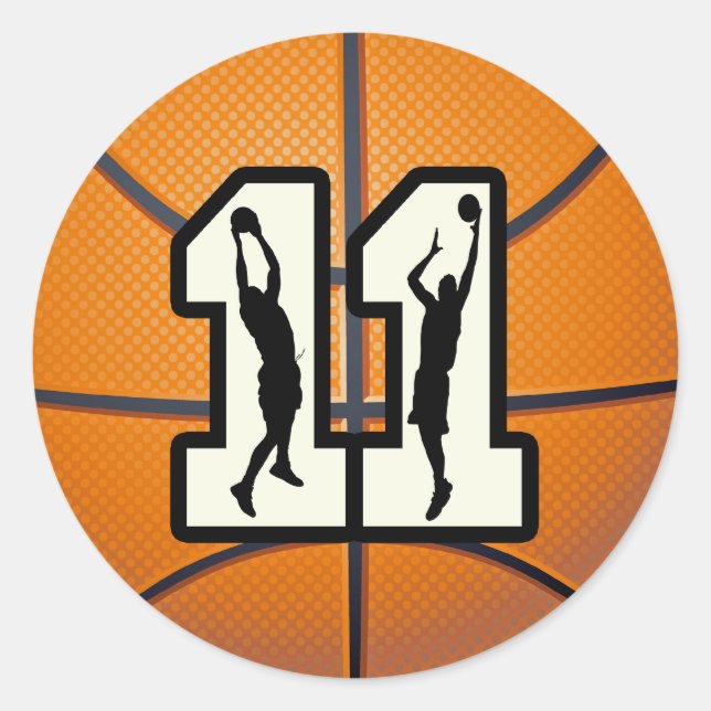 Nummer 11 Basketball und Spieler Runder Aufkleber (Vorderseite)