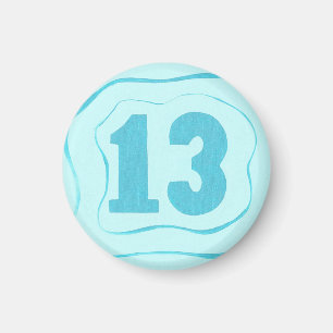 Nummer 13 Magnet mit aqua-blauen Rippeln
