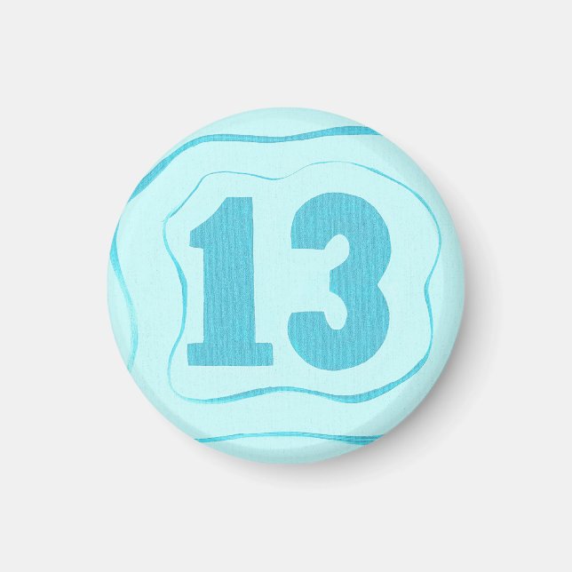 Nummer 13 Magnet mit aqua-blauen Rippeln (Vorne)