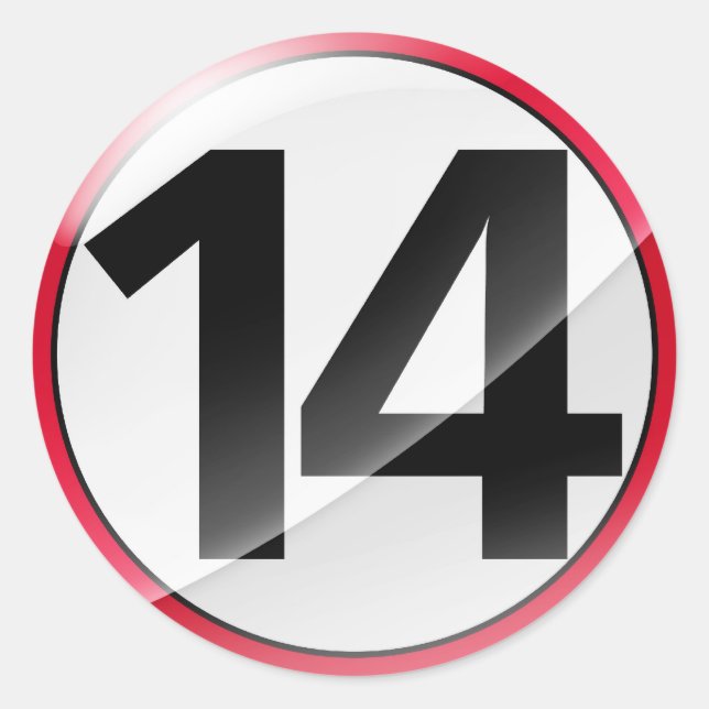 Nummer 14 roter Aufkleber (Vorderseite)