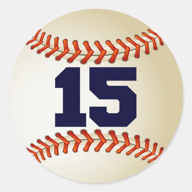 Nummer 15 Baseball Runder Aufkleber (Vorderseite)