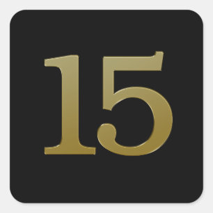 Nummer 15 Gold Square Sticker
