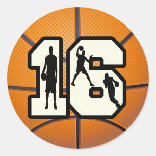 Nummer 16 Basketball und Spieler Runder Aufkleber