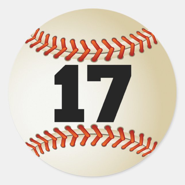 Nummer 17 Baseball Runder Aufkleber (Vorderseite)