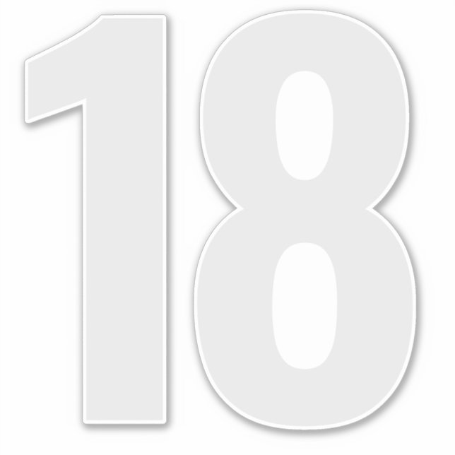 Nummer 18 Silbergraue und weiße Aufschrift Aufkleber (Vorderseite)