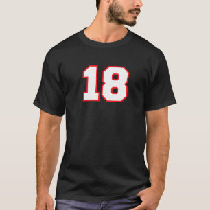 Nummer #18 Sports Player Fan Jersey Red White Luck T-Shirt