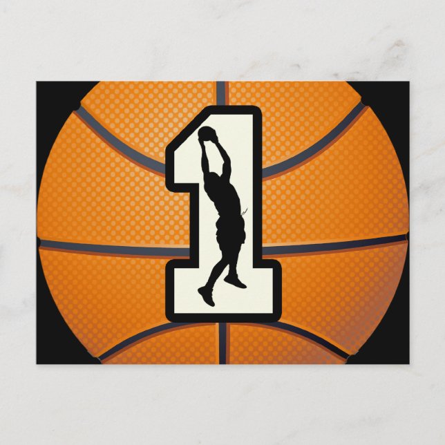 Nummer 1 Basketball und Spieler Postkarte (Vorderseite)