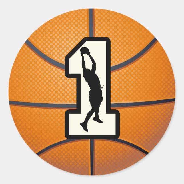 Nummer 1 Basketball und Spieler Runder Aufkleber (Vorderseite)