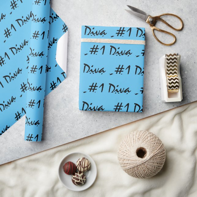 Nummer 1 Diva Light Blue Wrapping Paper Geschenkpapier (Kunsthandwerk)