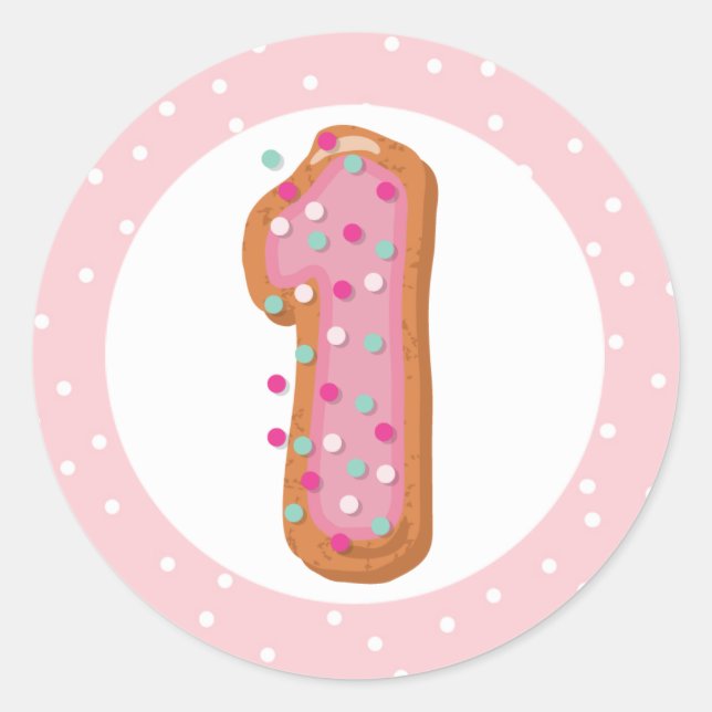 Nummer 1 Ein rosa Ice Donuts Baby erster Geburtsta Runder Aufkleber (Vorderseite)