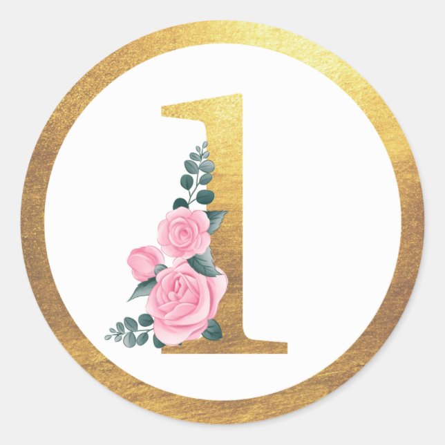 Nummer 1 Eine Rosenblüte und elegantes Gold Runder Aufkleber (Vorderseite)