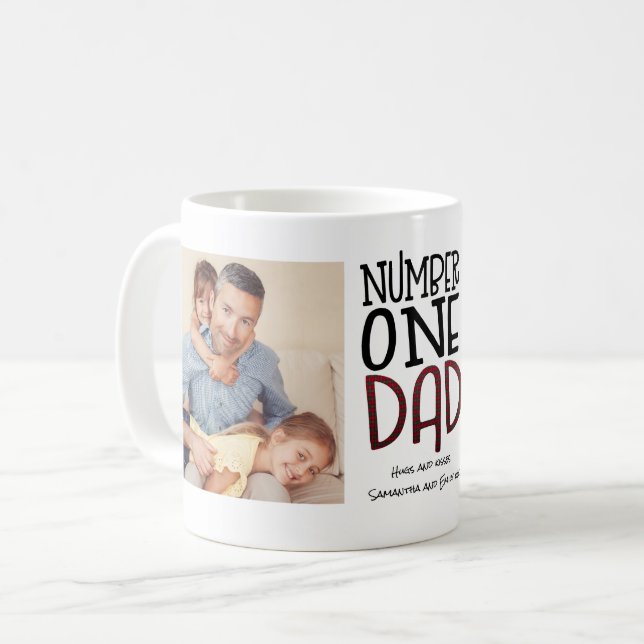 Nummer 1 Vater 2 Fotos Künstlerische Typografie Kaffeetasse (Vorderseite Links)