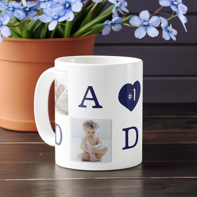 Nummer 1 Vater Daddy FotoCollage Gold Frame Kaffeetasse (Number 1 Dad Daddy Photo Collage Gold Frame Coffee Mug)