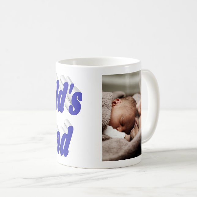 Nummer 1 Vater Vathers Day Foto blauer Text Kaffeetasse (VorderseiteRechts)