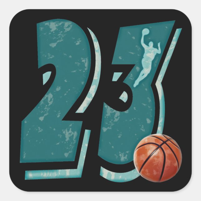 Nummer 23 Basketball und Spieler Quadratischer Aufkleber (Vorderseite)