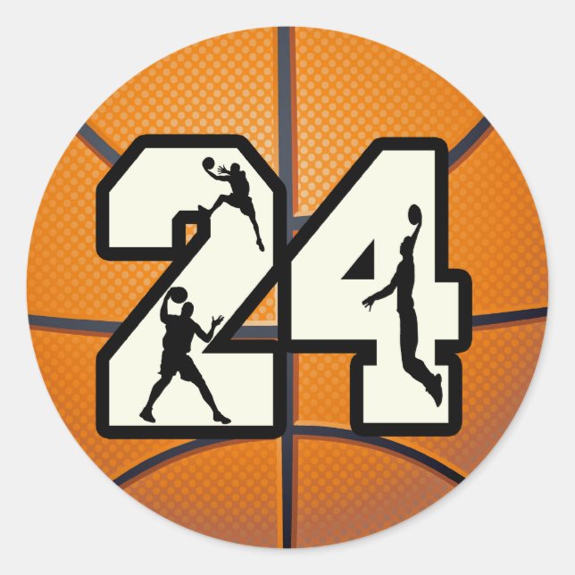 Nummer 24 Basketball Runder Aufkleber (Vorderseite)
