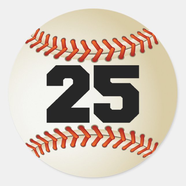 Nummer 25 Baseball Runder Aufkleber (Vorderseite)