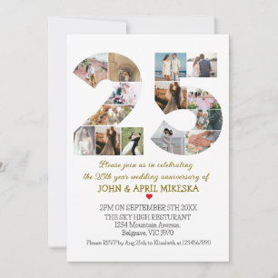 Nummer 25 Foto Hochzeit Jahrestag Einladung