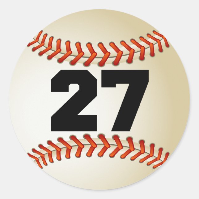 Nummer 27 Baseball Runder Aufkleber (Vorderseite)