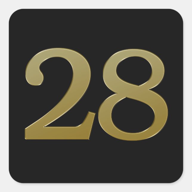 Nummer 28 Gold Square Sticker (Vorderseite)
