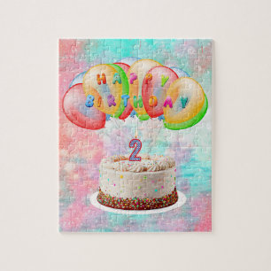 Nummer 2 Candle on Cake, Happy Birthday, farbenfro