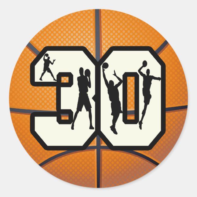 Nummer 30 Basketball Runder Aufkleber (Vorderseite)