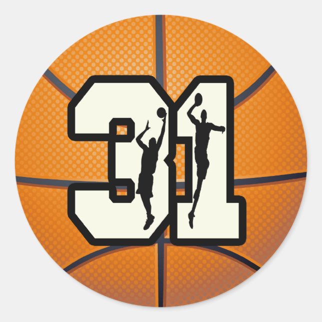 Nummer 31 Basketball Runder Aufkleber (Vorderseite)