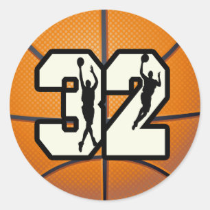 Nummer 32 Basketball Runder Aufkleber