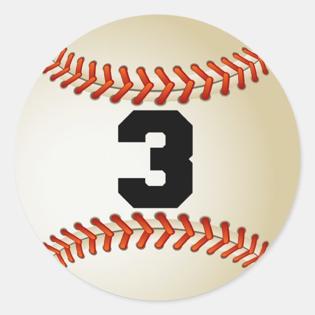 Nummer 3 Baseball Runder Aufkleber (Vorderseite)