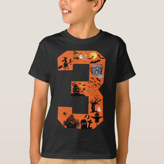 Nummer 3 Halloween Art Outfit für Kinder im Alter  T-Shirt (Vorderseite)