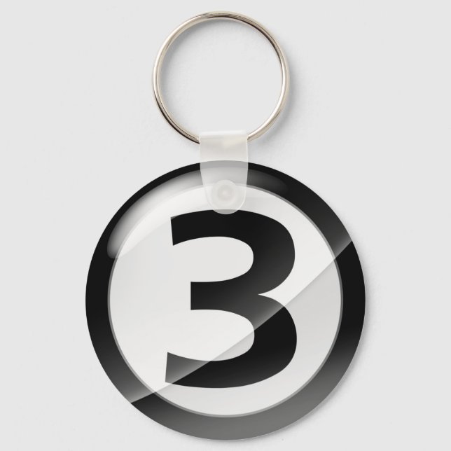 Nummer 3 schwarze Schlüsselkette Schlüsselanhänger (Vorderseite)