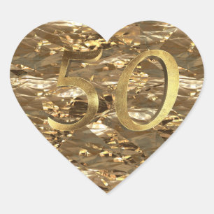Nummer 50 Goldenes Hochzeitjubiläum Elegantes Gold Herz-Aufkleber
