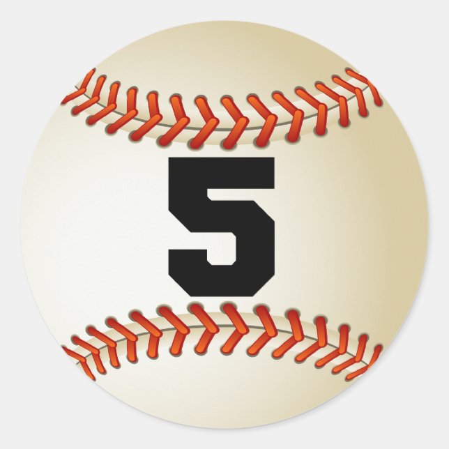 Nummer 5 Baseball Runder Aufkleber (Vorderseite)