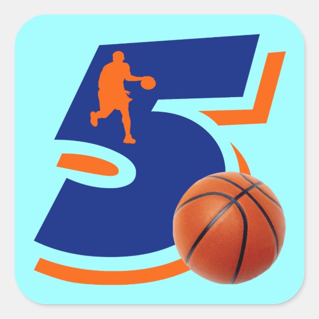 Nummer 5 Basketball-Spieler Quadratischer Aufkleber (Vorderseite)