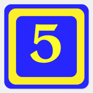 Nummer 5, blauer Hintergrund, gelber Rahmen Quadratischer Aufkleber